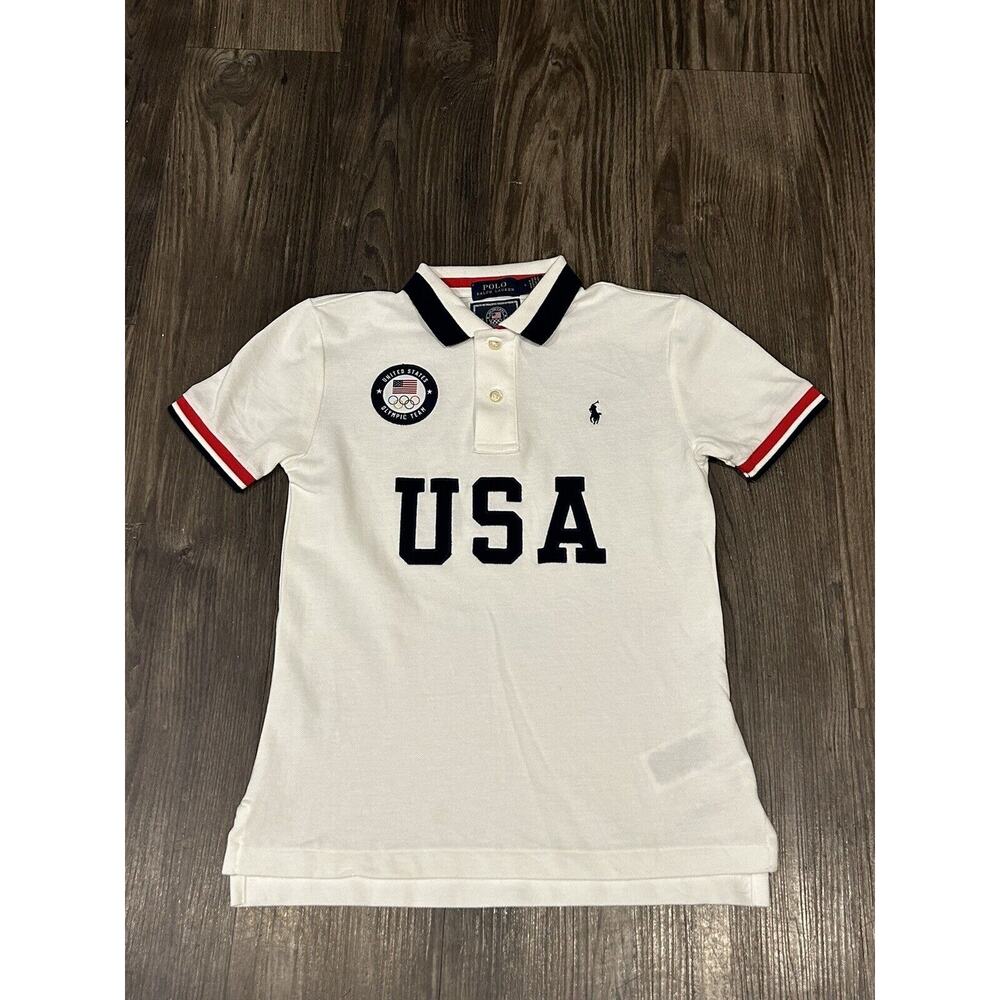 Polo Ralph Lauren USA Olympic Team America‎ 2020 Boys Size 6 Polo White NWOT